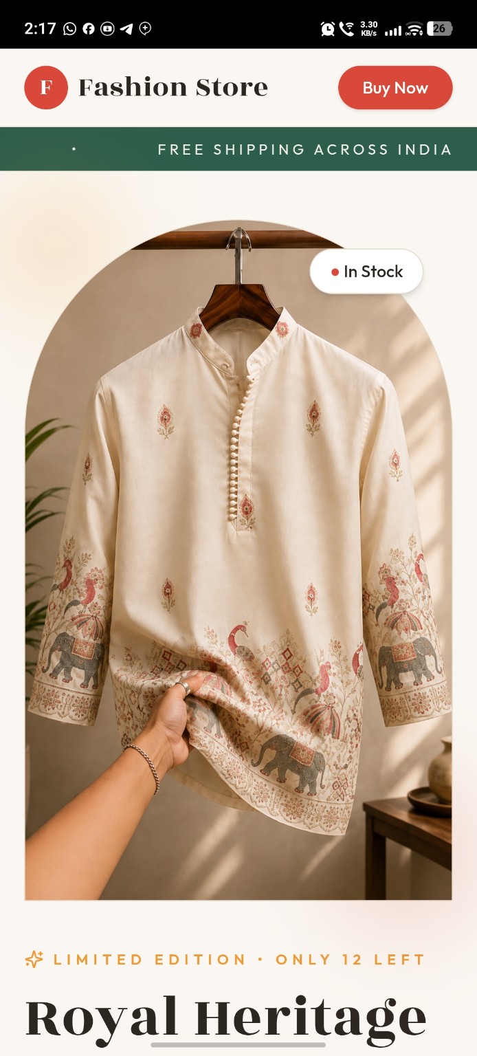 Royal Heritage ivory embroidered kurta